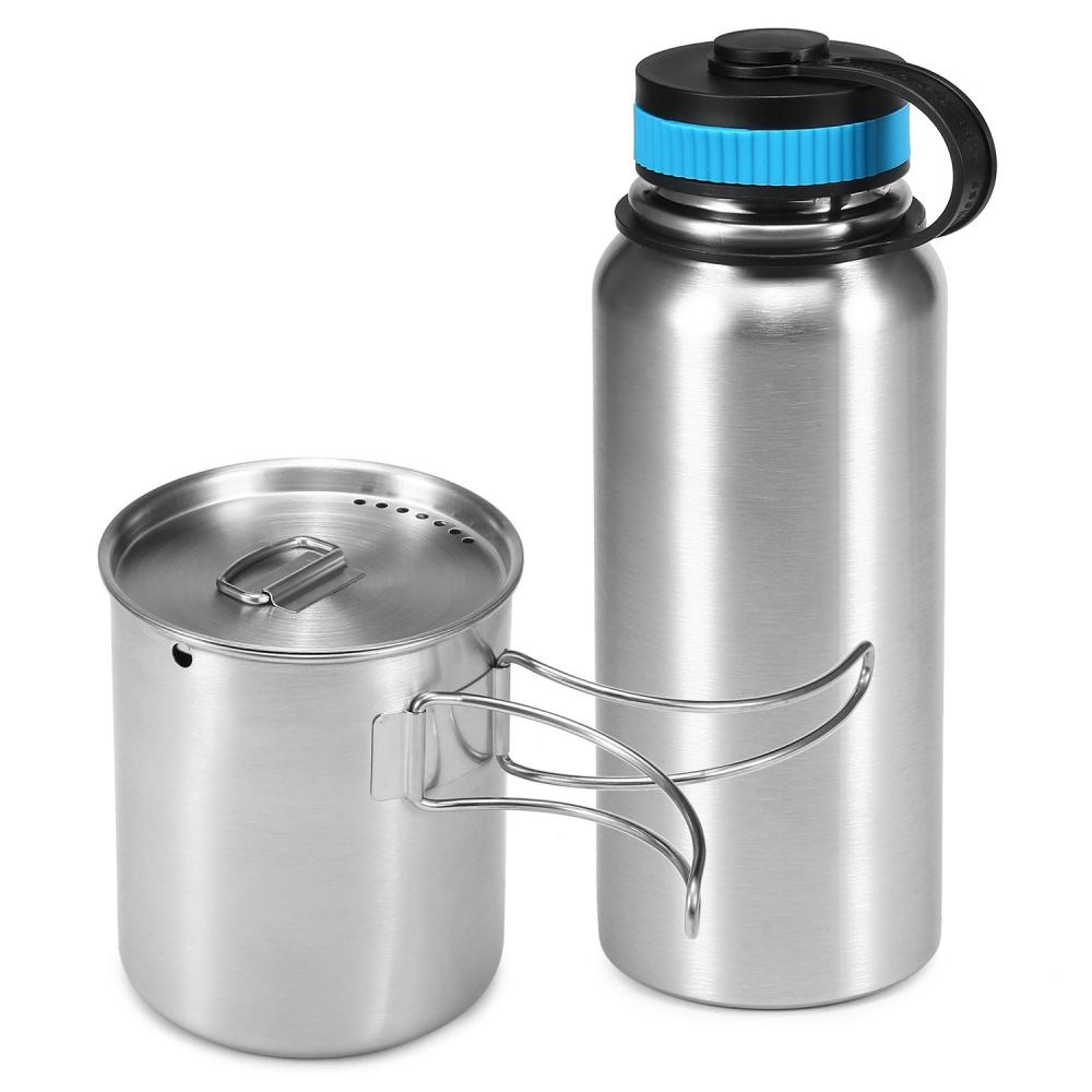 Camp Kitchen |  1000ml Stainless Steel Vacuum Insulated Water Bottle with 700ml Water Cup Hanging Pot Camp Kitchen Camp Kitchen