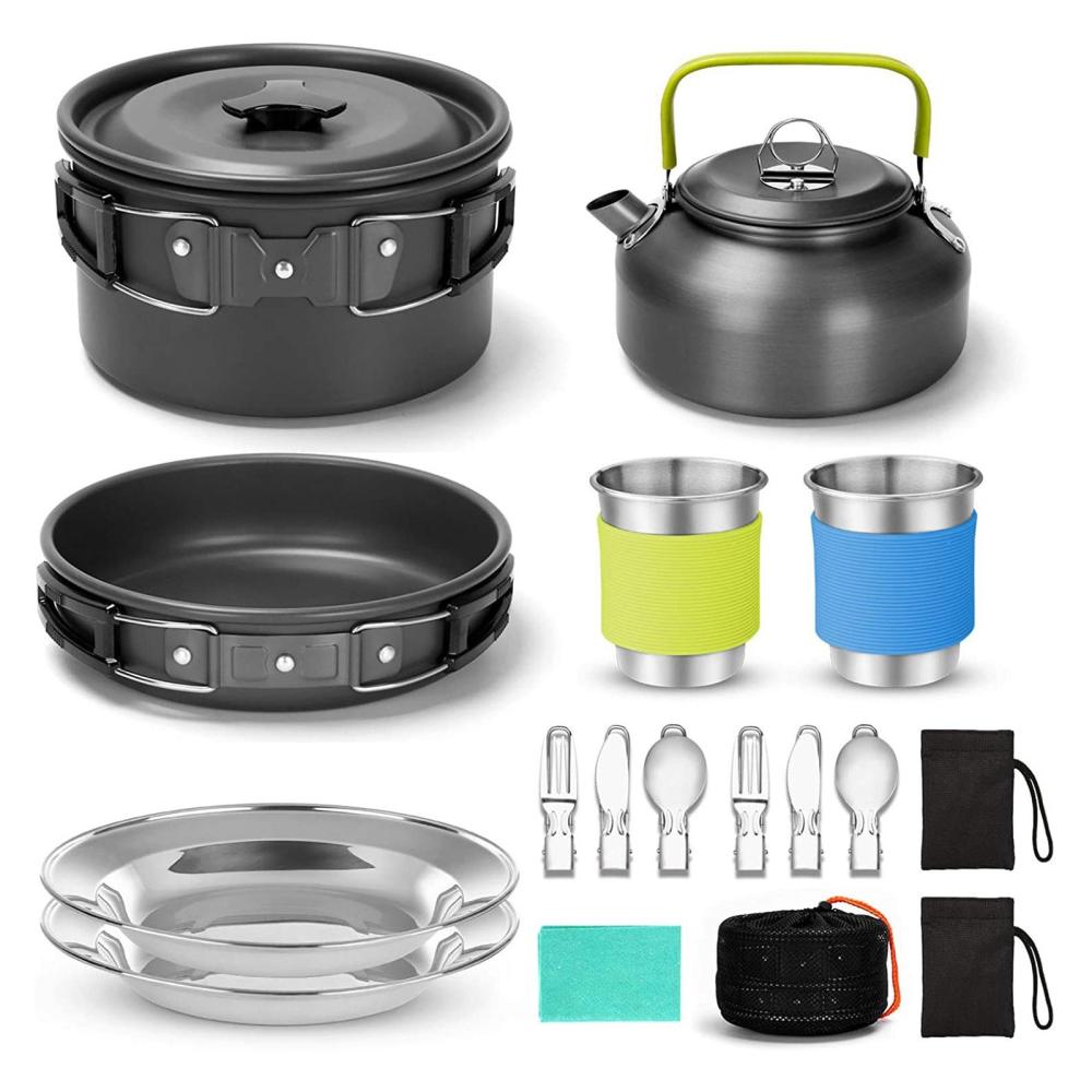 Camp Kitchen |  Camping Cookware Set Outdoor Cooking Equipment for Camping Hiking and Picnics for 2 People All in One Compact Camp Cooking Set Camp Kitchen Camp Kitchen