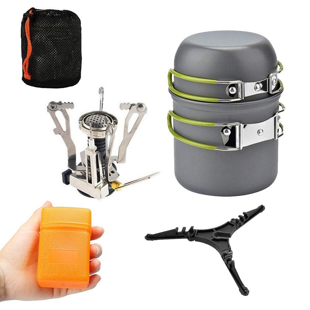 Camp Kitchen |  Camping Cookware Set with 3000W Camping Stove Cooking Pots Pans Tank Bracket For Outdoor Picnic Camping Hiking Backpacking Camp Kitchen Camp Kitchen