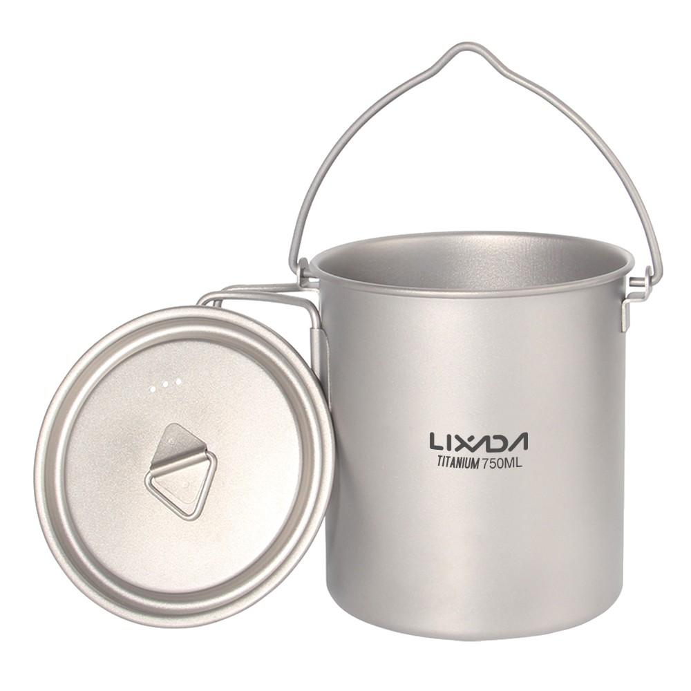 Camp Kitchen |  Lixada 1100ml Ultralight Titanium Pot Water Mug Cup with Lid and Foldable Handle Outdoor Camping Cooking Picnic Camp Kitchen Camp Kitchen