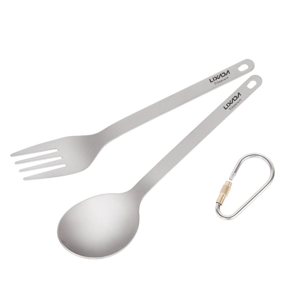 Camp Kitchen |  Lixada Lightweight Titanium Dinner Fork and Spoon Flatware Cutlery Set for Home Camping Hiking Backpacking Picnic Camp Kitchen Camp Kitchen