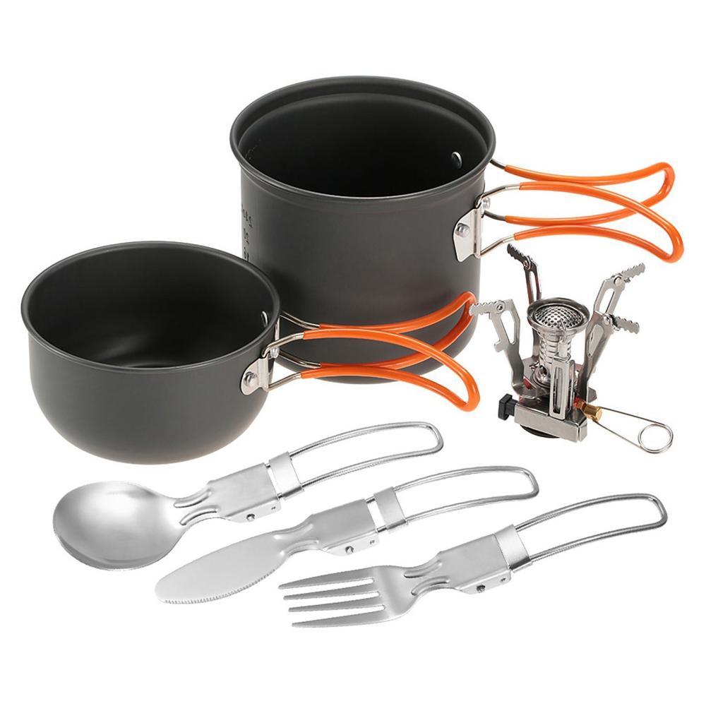 Camp Kitchen |  Mini Camping Stove Cooking Pot Foldable Spoon Fork Cutter Cookware Set for Outdoor Camping Hiking Backpacking Picnic Camp Kitchen Camp Kitchen