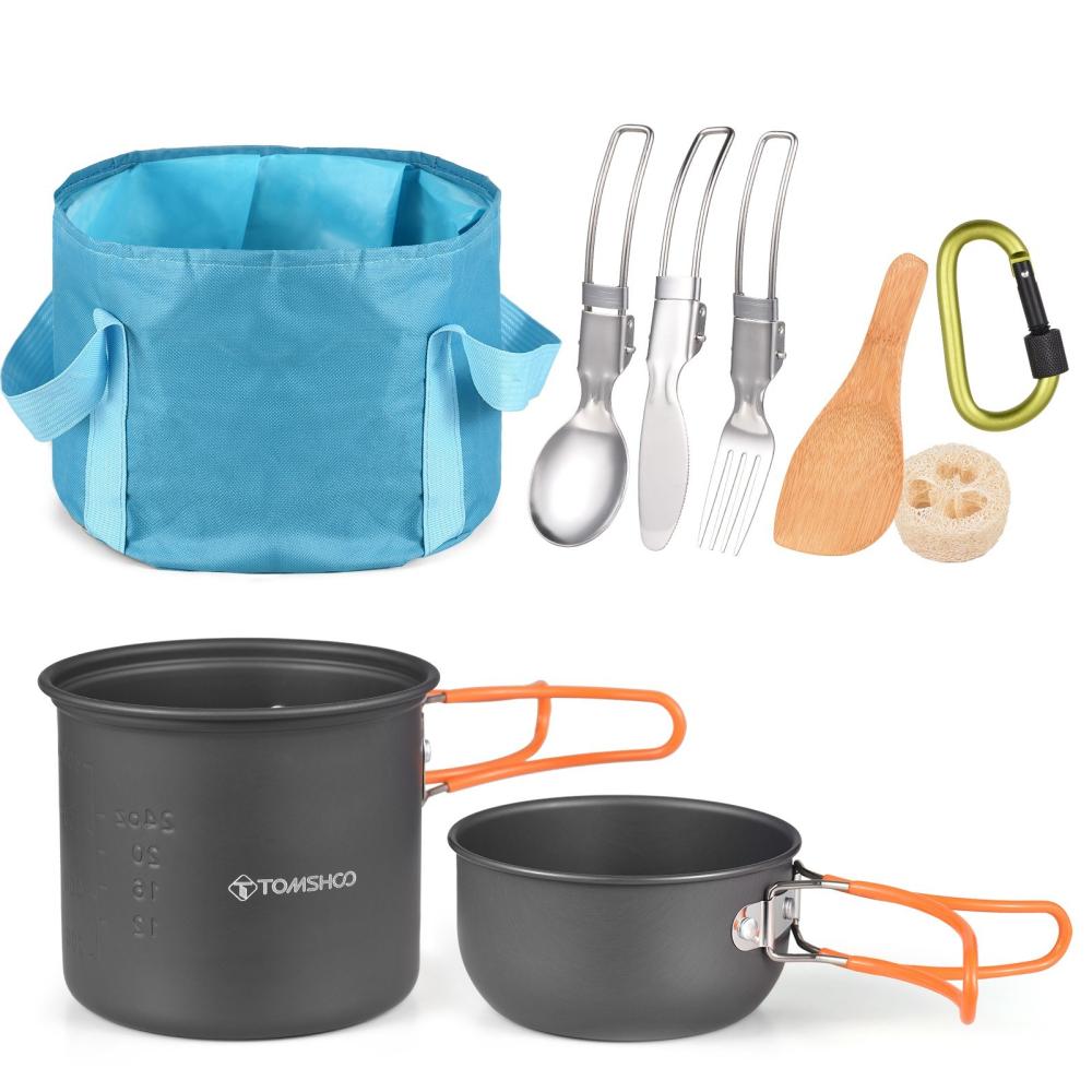 Camp Kitchen |  TOMSHOO Camping Cookware Mess Kit Lightweight Backpacking Cooking Set for Outdoor Camping Hiking Picnic Camp Kitchen Camp Kitchen