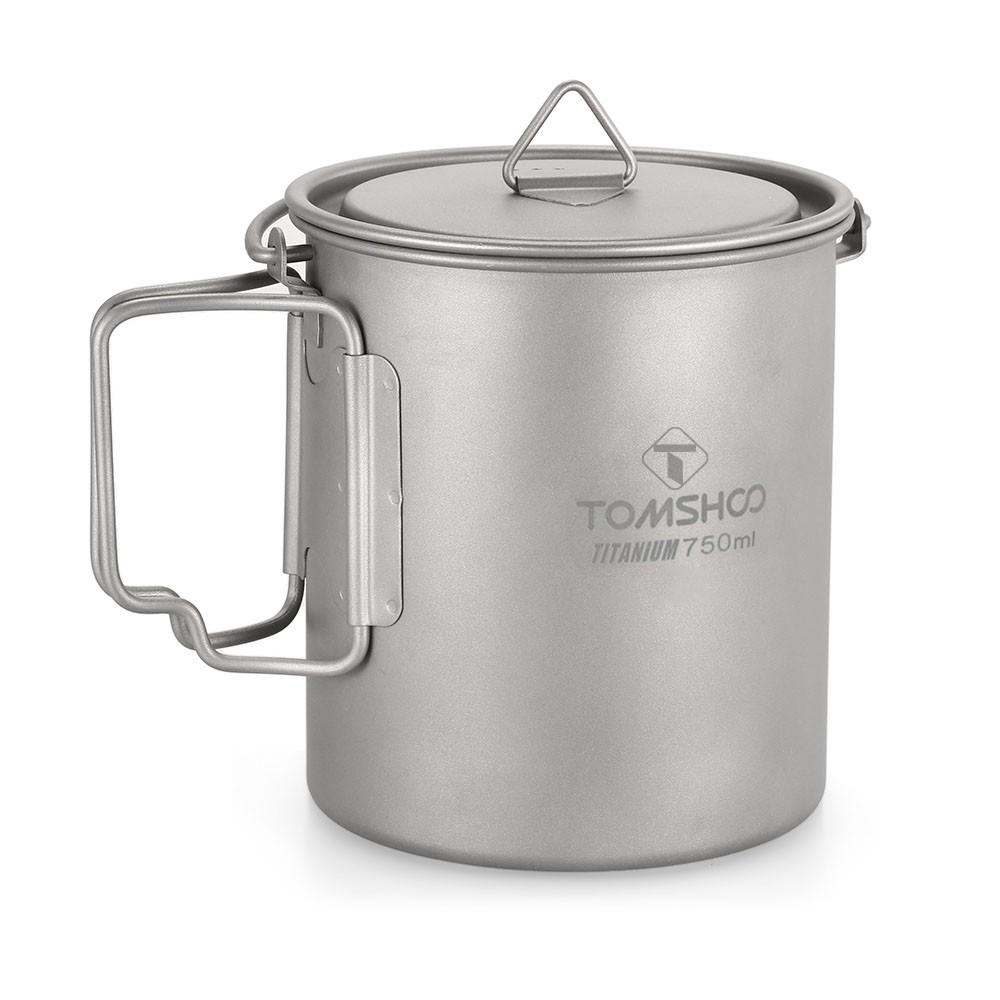 Camp Kitchen |  TOMSHOO Portable Ultralight 750ml Titanium Pot Camp Kitchen Camp Kitchen