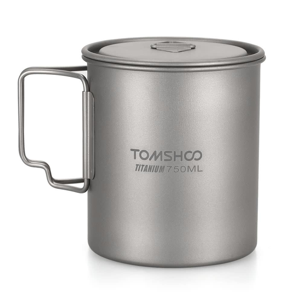 Camp Kitchen |  TOMSHOO Ultralight 750ml Titanium Cup Outdoor Portable Camping Picnic Water Cup Mug with Foldable Handle Camp Kitchen Camp Kitchen