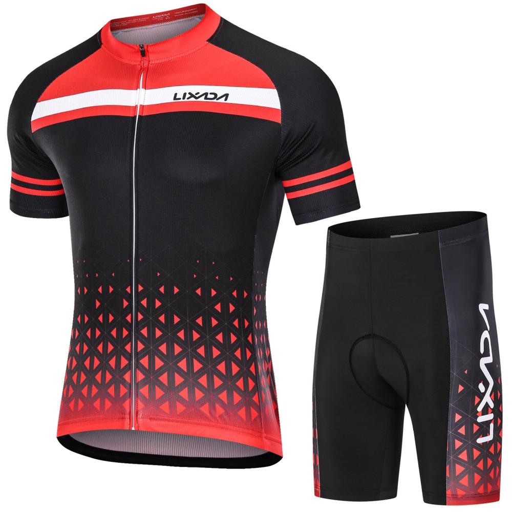 Cycling Wear |  Lixada Men Cycling Jersey Set Breathable Quick-Dry Short Sleeve and Padded Shorts MTB Cycling Outfit Set Cycling Blue / Red