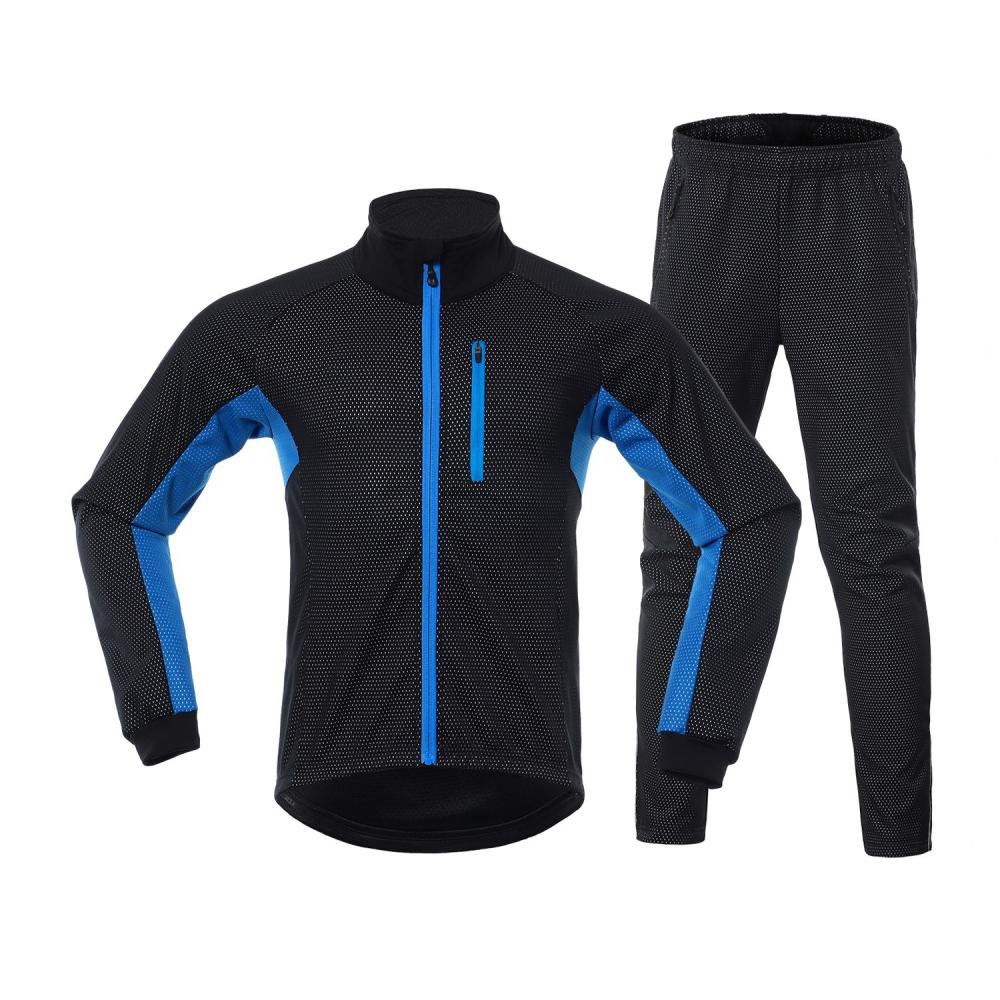 Cycling Wear |  Men Winter Cycling Clothing Set Long Sleeve Windproof Bicycle Jersey with Pants Outdoor Cycling Running Sports Jacket Activewear Cycling Black & Red / Black & Blue / Black & Green