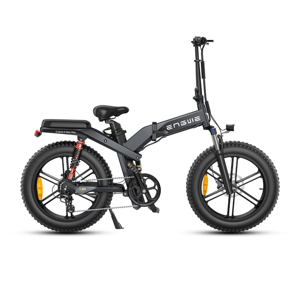 Electric Bikes |  ENGWE X20 Ebike 20*4.0 inch Fat Tire 750W Integrated Wheel Motor All-terrain Full Suspension Folding Electric Bike 114km Assisted Range 14.4Ah & 7.8Ah Dual Battery Cycling Black Leather Surface