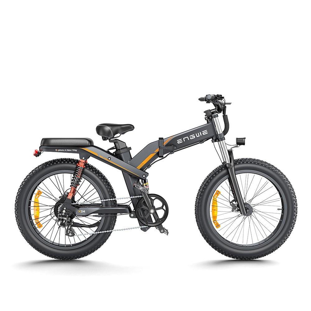 Electric Bikes |  ENGWE X24 Electric Bike 24*4.0 inch Fat Tire 1000W Motor 48V 19.2Ah & 10Ah Dual Battery 150km Assisted Range Dual Suspension System Cycling Black Leather Surface