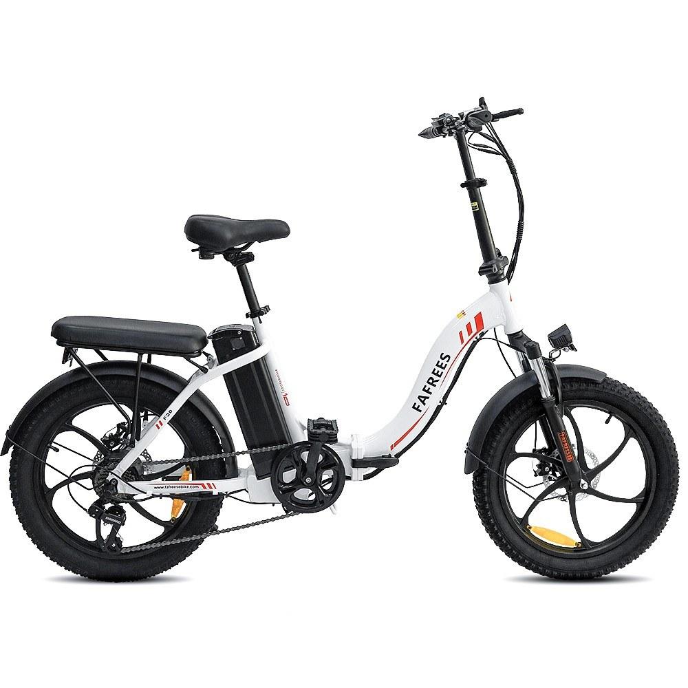 Electric Bikes |  FAFREES F20 Ebike 20″ x 3.0″ Fat Tire 250W Motor Folding Mountain Electric Bike 90-120km Power Assistance Range with Rear Seat Cycling Black / White / Red