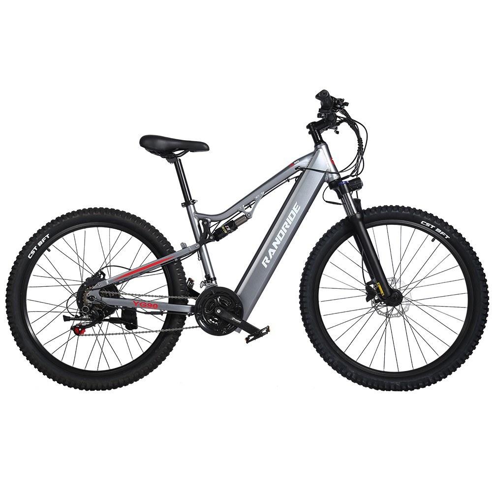 Electric Bikes |  RANDRIDE YG90B Electric Bike 27.5” CST Tires 1000W Motor 48V 17Ah Battery 50-60KM Max Range Shimano 21 Gears Cycling Black & Grey