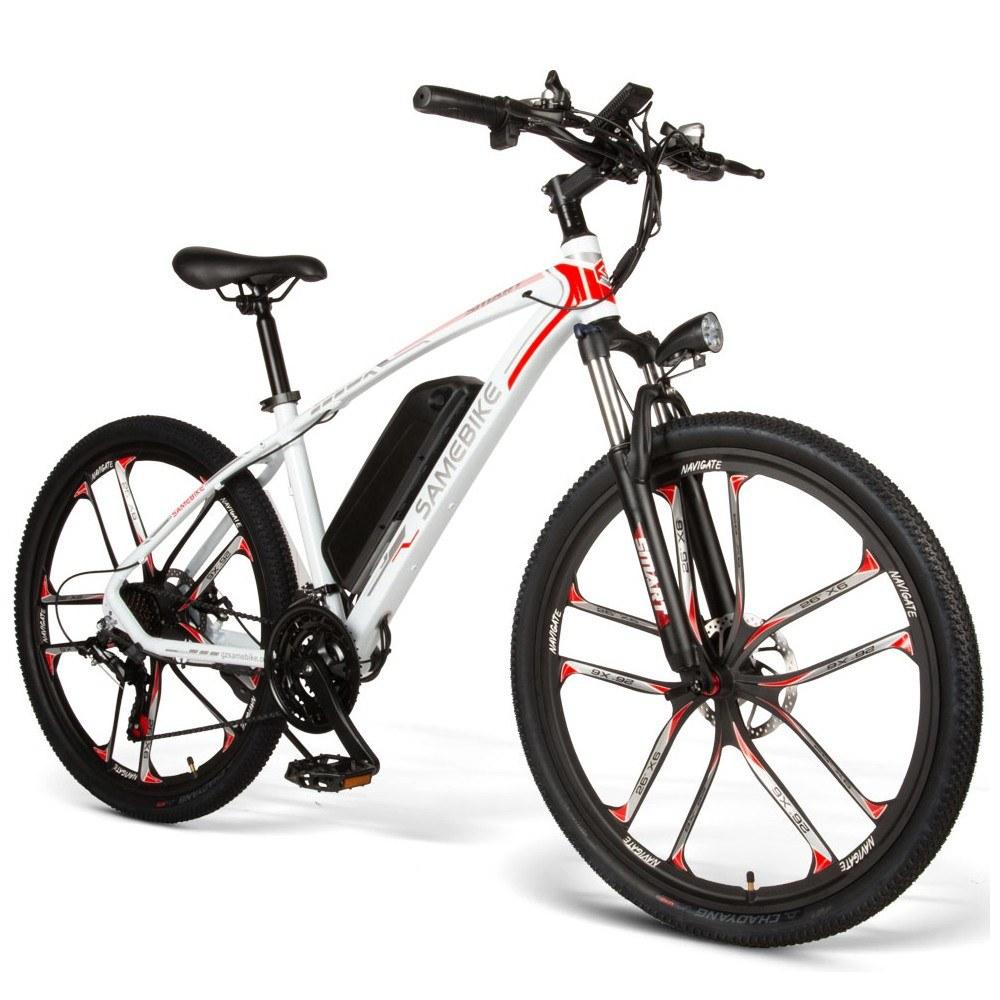 Electric Bikes |  Samebike MY-SM26 Ebike 26.0*1.95 Inch Tires 350W Motor Power Assist Electric Bike Max 80km Range Cycling Black/ White