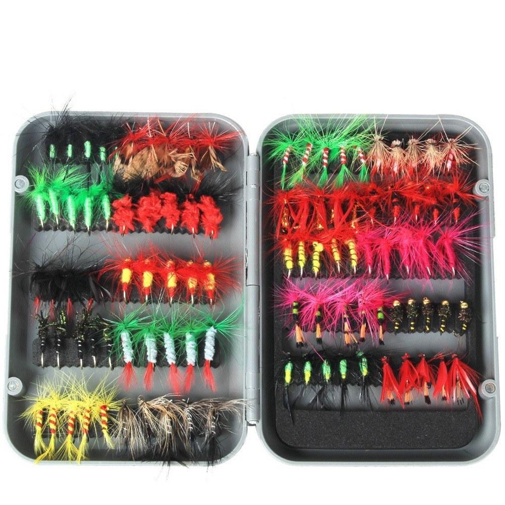 Fishing Accessories |  100pcs Fly Fishing Flies Kit Dry Wet Fly Fishing Flies Assortment with Fly Box Trout Bass Fishing Fishing Accessories