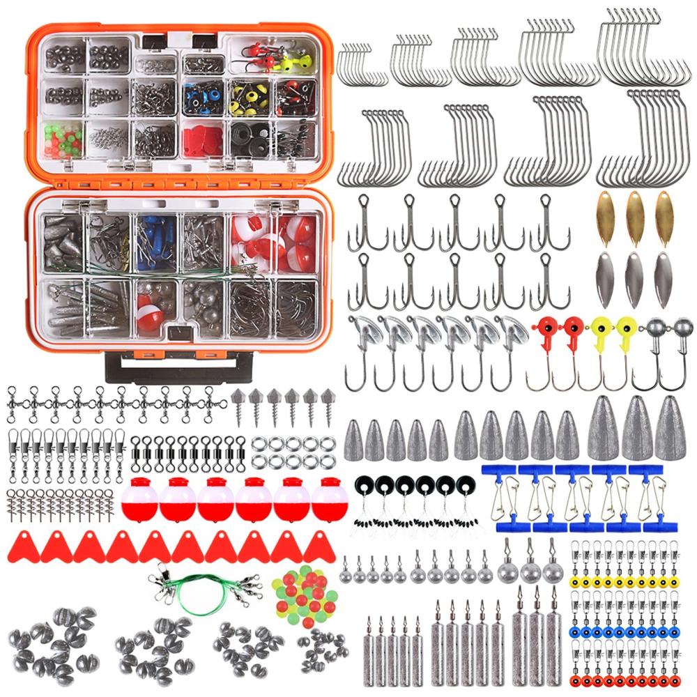 Fishing Accessories |  343pcs Fishing Accessories Kit Including Tackle Box Fishing Hooks Weights Jig Heads Barrel Swivels Fishing Fishing Accessories