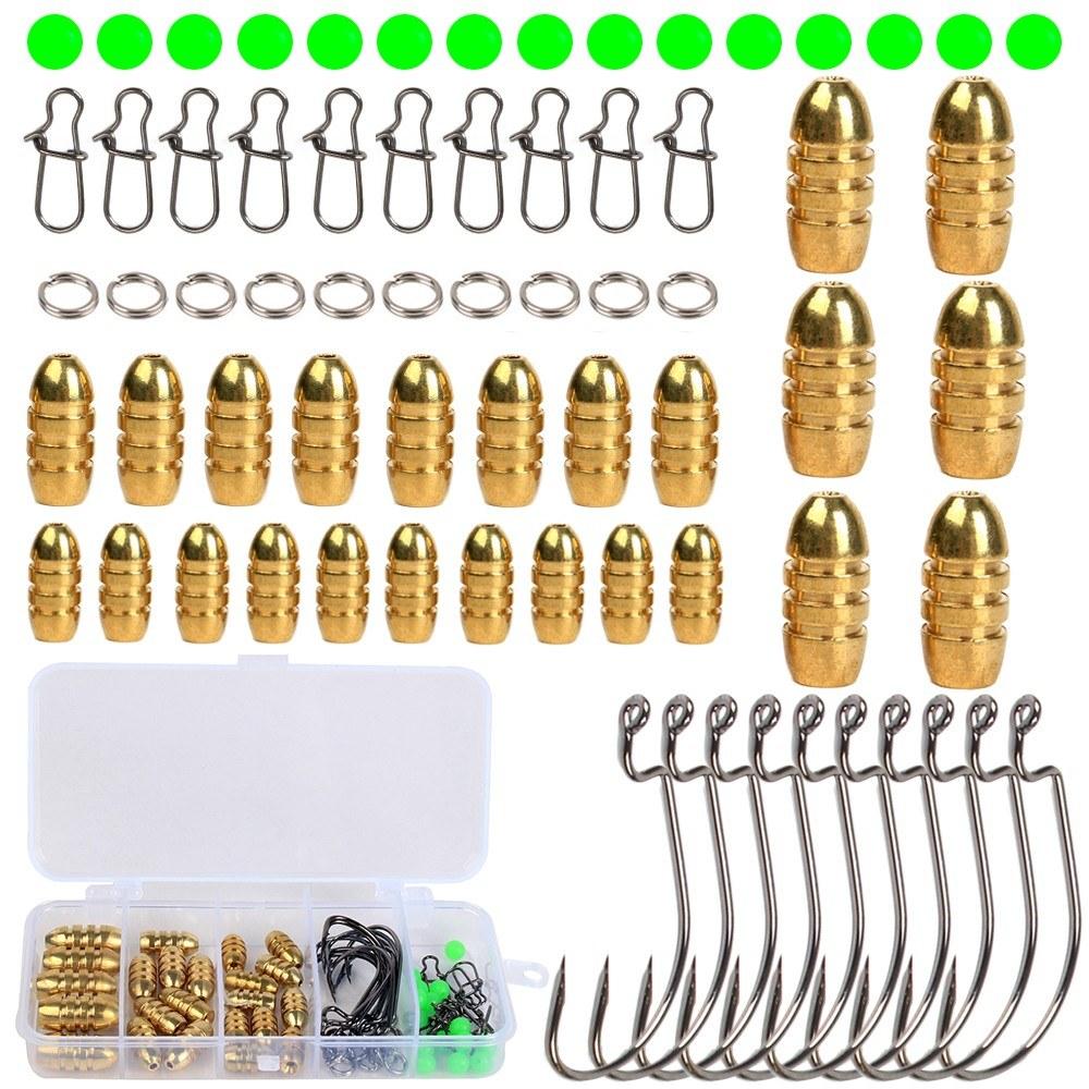 Fishing Accessories |  64pcs Fishing Accessories Set Fishing Bullet Weights Sinkers Hooks Split Rings Connector with Tackle Box Fishing Fishing Accessories