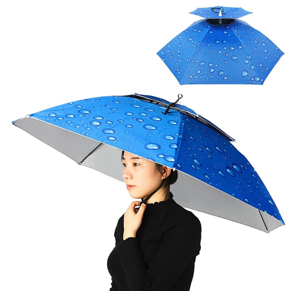 Fishing Accessories |  Double Layer Umbrella Hat Women Men Folding Sun Rain Cap with Adjustable Head Band for Fishing Camping Hiking Fishing Blue / Silver / Brown