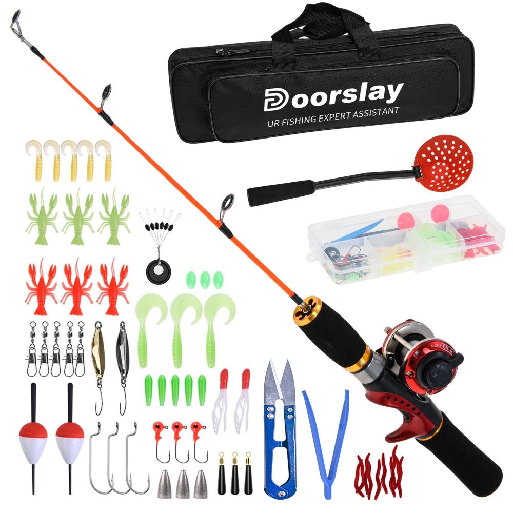 Fishing Reels |  Doorslay Ice Fishing Rod Reel Combo Complete Kit with Ice Skimmer Scoop and Carry Bag Lures Hooks Swivels Accessories Fishing Fishing Reels