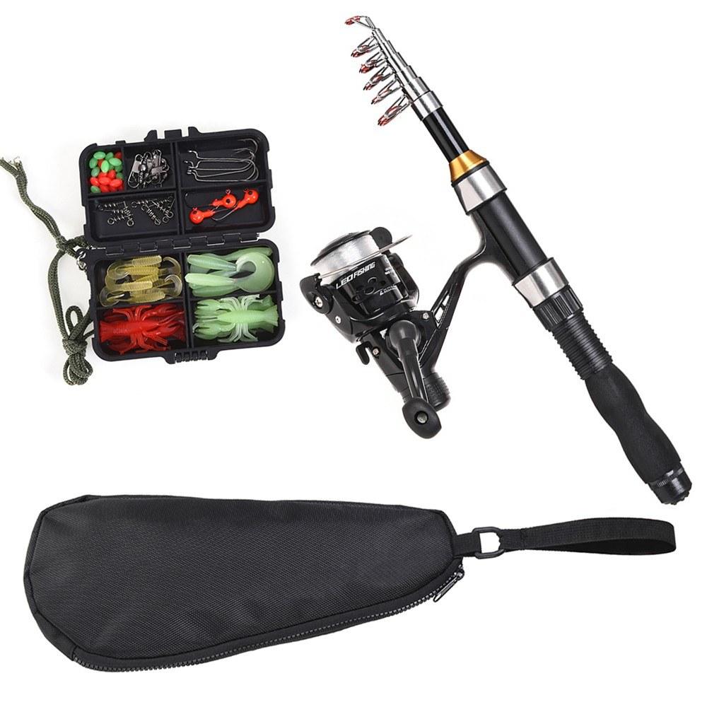 Fishing Reels |  Fishing Rod Reel Combo Full Kit 1.5m Telescopic Fishing Rod Spinning Reel Set with Hooks Soft Lures Barrel Swivels Storage Bag Fishing Fishing Reels