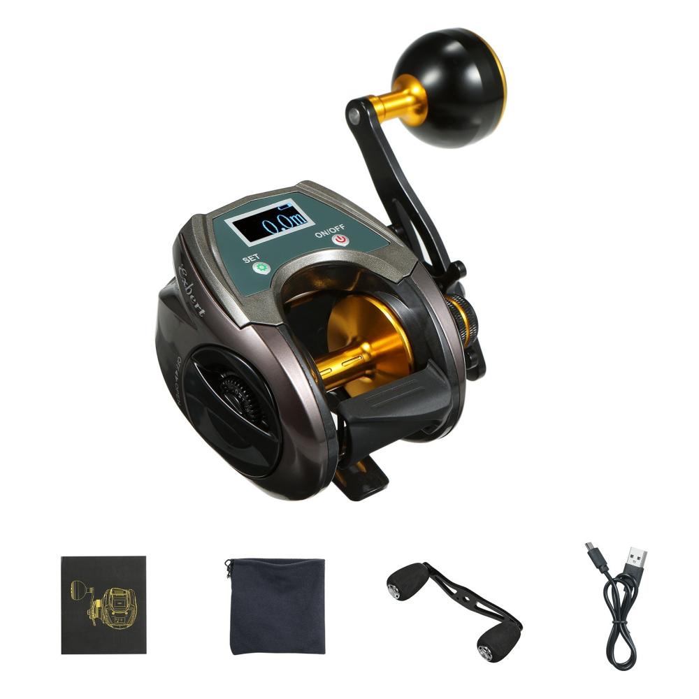 Fishing Reels |  USB Rechargeable Carbon Fiber Baitcasting Reel 9+1BB Electric Fishing Reel with Display High Speed 6.4: 1 Gear Ratio Magnetic Brake System Baitcaster Reel For Left Hand Fishing Black