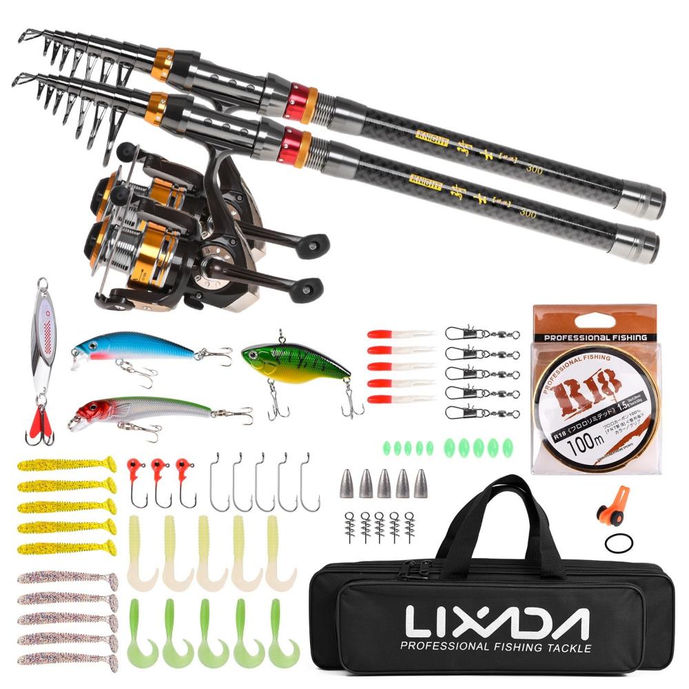 Fishing Rods |  2 Piece Fishing Rod and Reel Combo Carbon Fiber Telescopic Fishing Rod with Spinning Reel Combo Carrier Bag Case Saltwater Freshwater Travel Fishing Lures Jig Hooks Full Kit Fishing Fishing Rods