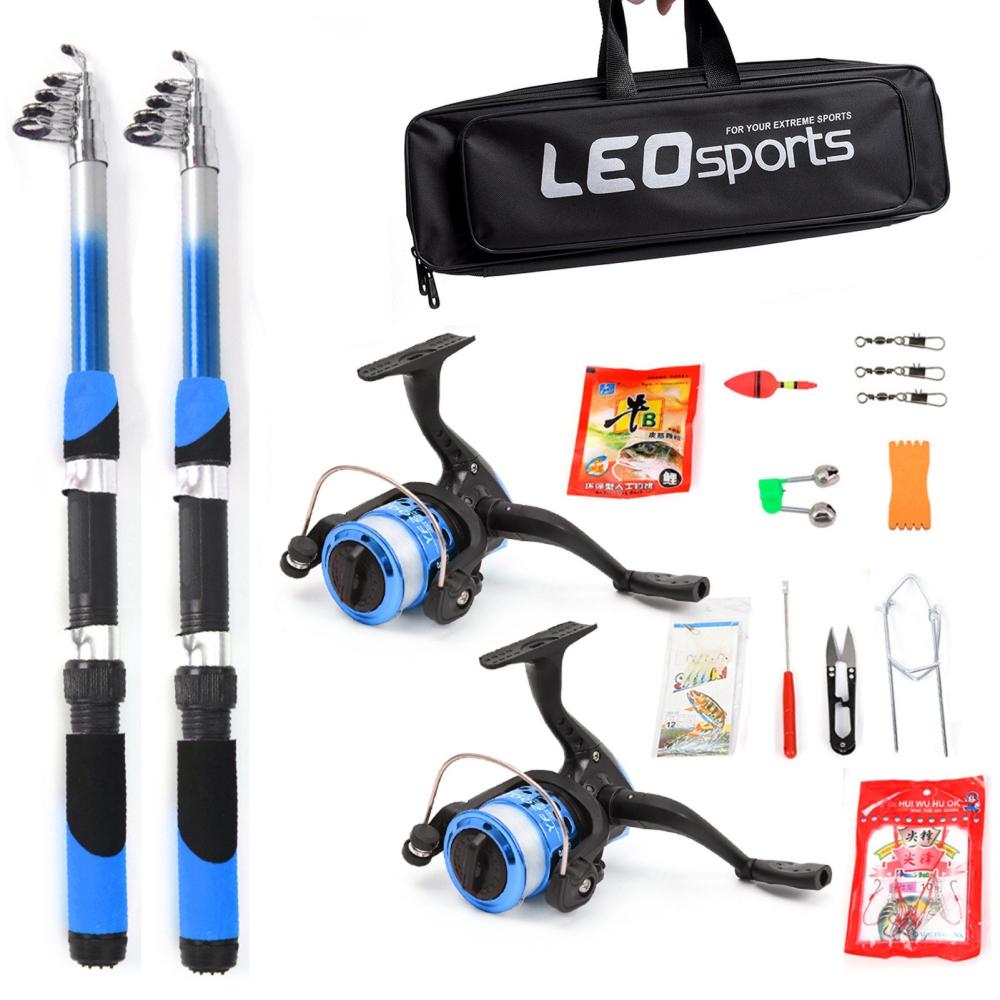 Fishing Rods |  Fishing Rod Reel Combo Full Kit with 2PCS 2.1m Telescopic Fishing Rods 2PCS Spinning Reels Fishing Lures Hooks Accessories Fishing Bag Fishing Fishing Rods