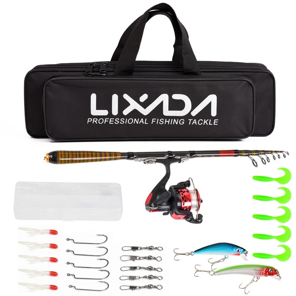 Fishing Rods |  Lixada Carbon Fiber Telescopic Fishing Rod and Reel Combo Full Kit Spinning Fishing Reel Fishing Lure Gear Organizer Pole Set Fishing Fishing Rods