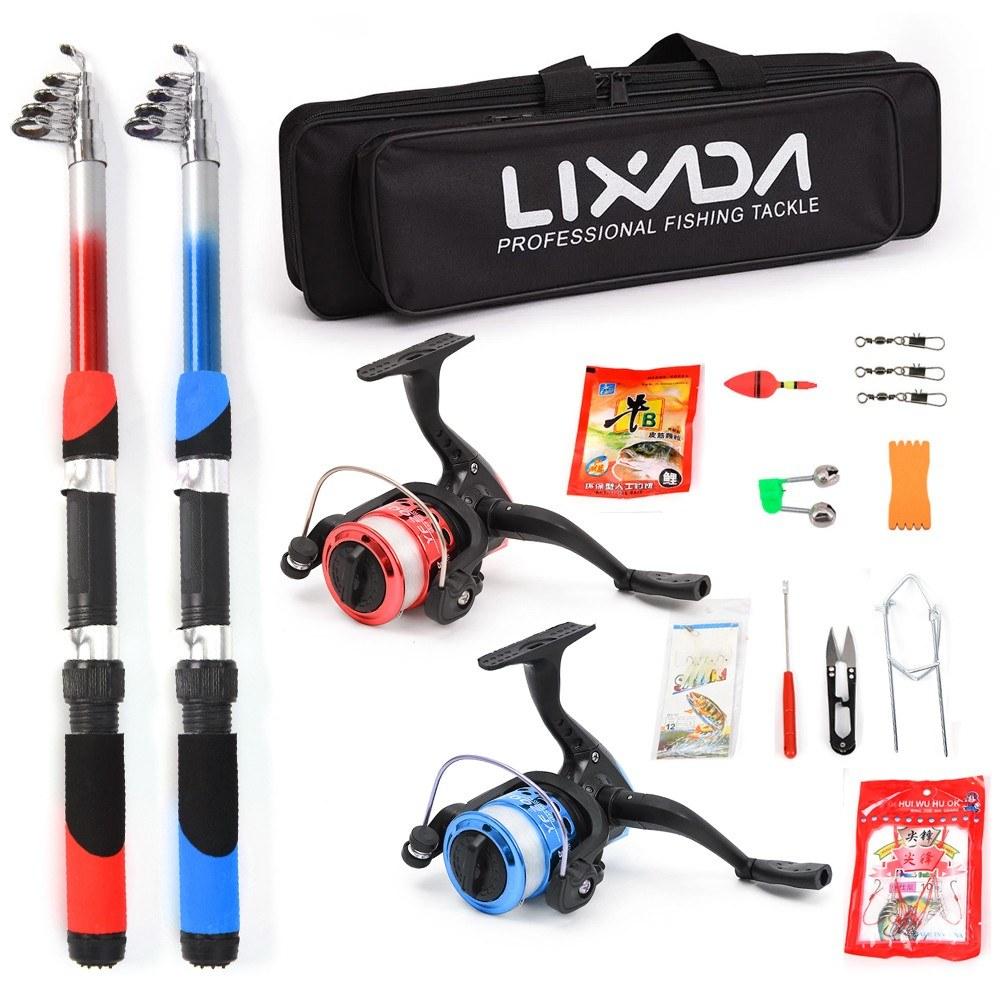 Fishing Rods |  Lixada Fishing Rod Reel Combo Full Kit with 2PCS 2.1m Telescopic Fishing Rods 2PCS Spinning Reels Fishing Lures Hooks Accessories Fishing Bag Fishing Fishing Rods