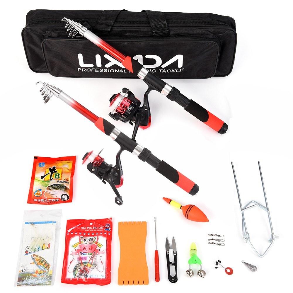 Fishing Rods |  Lixada Fishing Rod Reel Combo Full Kit with 2PCS 2.1m Telescopic Fishing Rods 2PCS Spinning Reels Fishing Lures Hooks Accessories Fishing Bag Fishing Fishing Rods