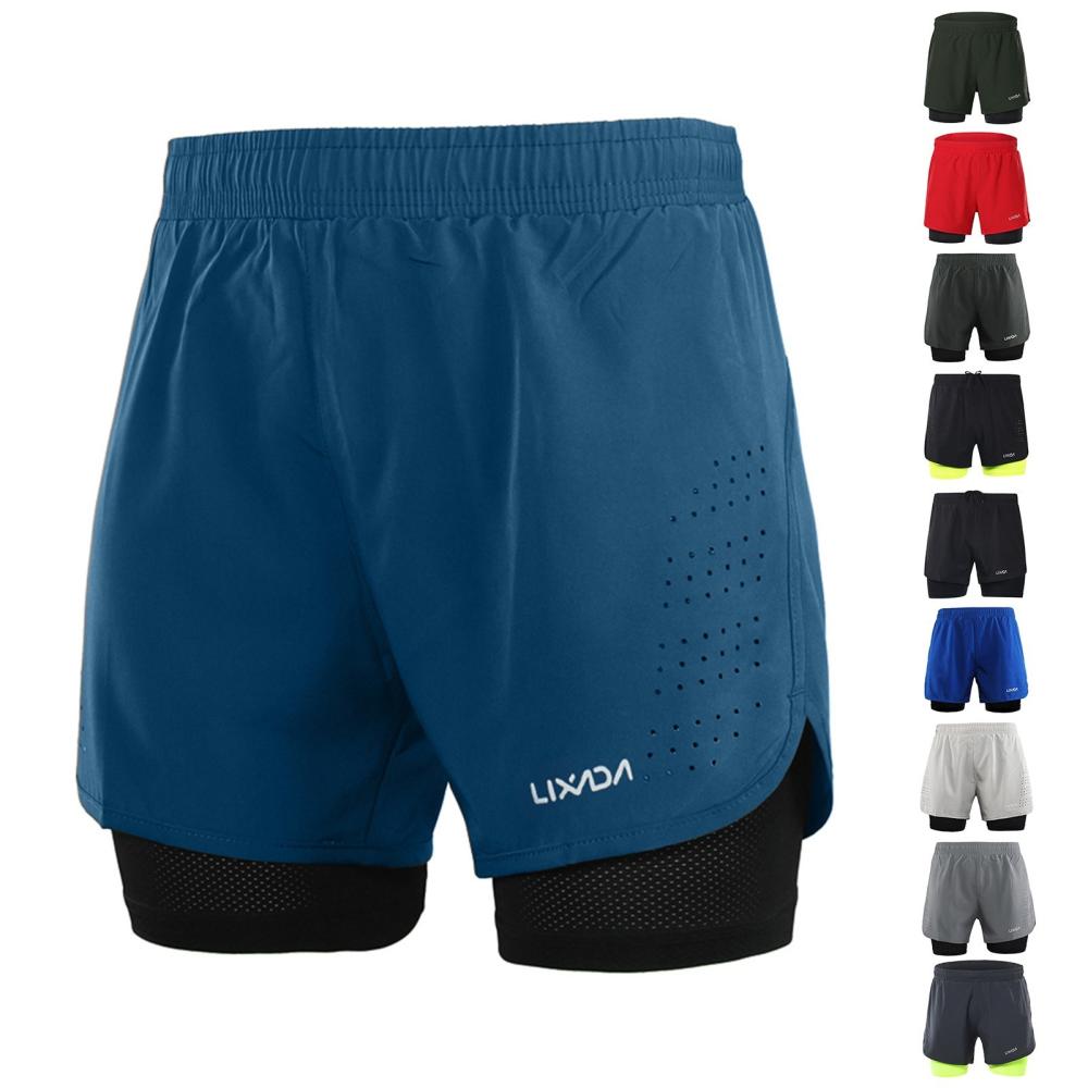 Fitness Wear |  Lixada 2-in-1 Running Shorts Quick Drying Breathable Active Training Exercise Jogging Cycling Shorts with Longer Liner Fitness Wear Black / Green / Blue / Light Grey / Dark Blue / Dark Grey / Dark Grey & Green / Grey & Black / Red & Black / Army Green