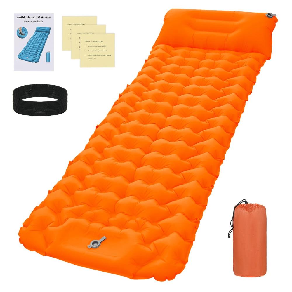 Hammock & Sleeping Bags |  Camping Sleeping Pad with Pillow Built-in Pump Ultralight Inflatable Sleeping Mat Waterproof Camping Air Mattress for Backpacking Hiking Tent Traveling Camping & Hiking Green / Grey / Orange