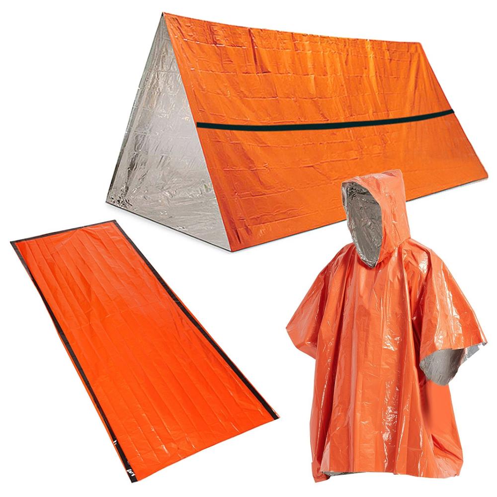 Hammock & Sleeping Bags |  Outdoor Emergency Survival Poncho Waterproof Heat Reflective Thermal Poncho Raincoat with Sleeping Bag for Camping Hiking Adventure Camping & Hiking Hammock & Sleeping Bags