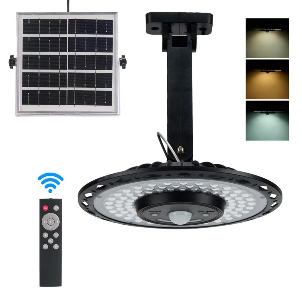 Lights & Lanterns |  Solar Pendant Light Rotatable LED Shed Light PIR Motion Sensor Lamp IP65 Waterproof Support 3 Color Temperature/5 Light Modes/Adjustable Brightness/Timing Function with Remote Controller for Indoor & Outdoor Garden Patio Gazebo Garage Camping Camping & Hiking Black