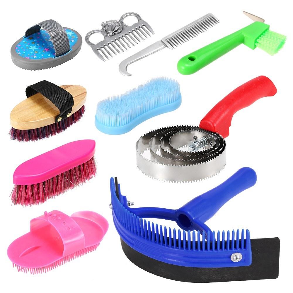 Others |  10-IN-1 Horse Grooming Tool Set Cleaning Kit Mane Tail Comb Massage Curry Brush Sweat Scraper Hoof Pick Curry Comb Scrubber Others Others