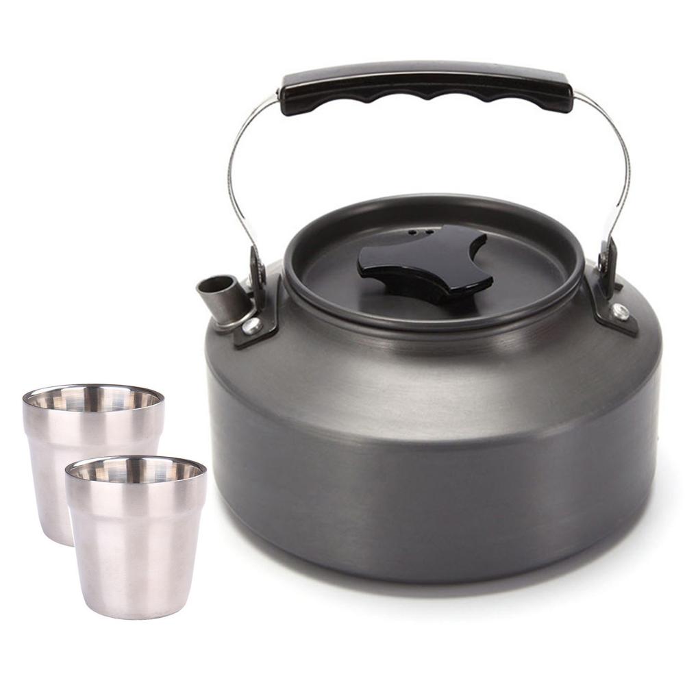 Others |  Outdoor Teapot with Cup Stainless Steel Rustproof Anti-corrosion Tableware Set Kettle Camping Pinic Hiking Others Grey/Silver