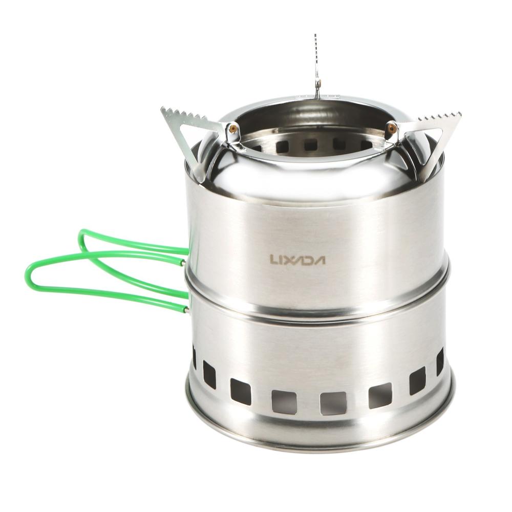 Outdoor Appliances |  Lixada Folding Stainless Steel Camping Stove Portable Outdoor Wood Burning Stove with Foldable Handles and Alcohol Tray for Camping Hiking Backpacking Picnic BBQ Camping & Hiking Outdoor Appliances