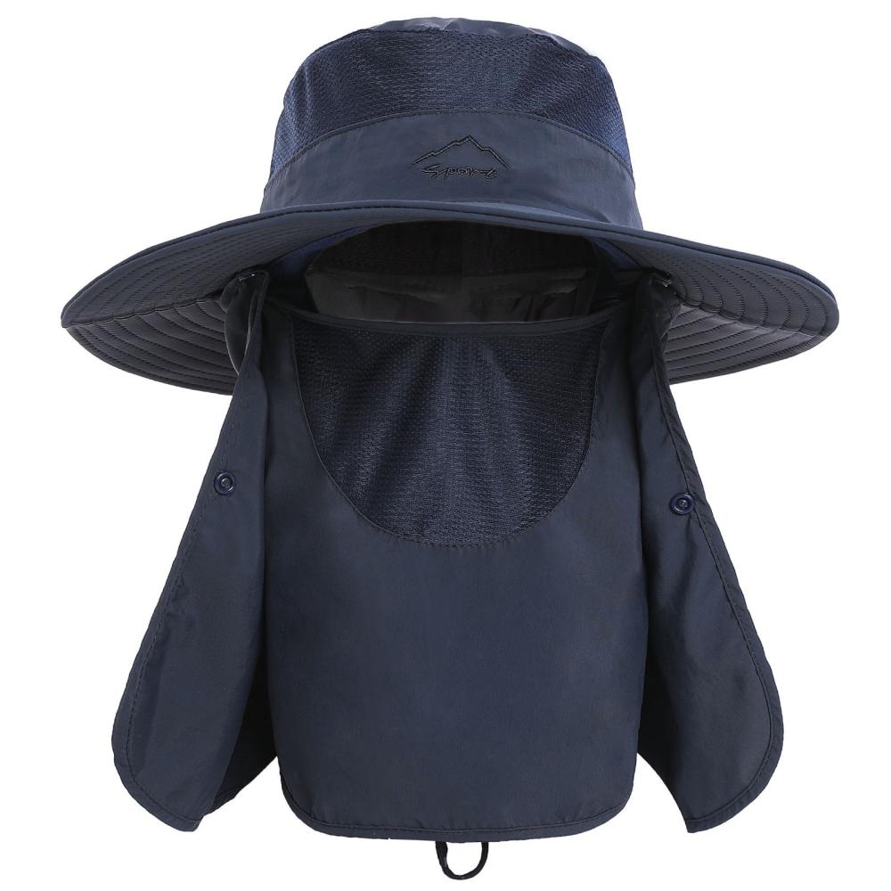 Outdoor Appliances |  Wide Brim Sun Hat with Detachable Neck Flap and Face Cover Men Women Fishing Cap Outdoor Travel Hat Camping & Hiking Light Grey / Dark Blue / Dark Grey