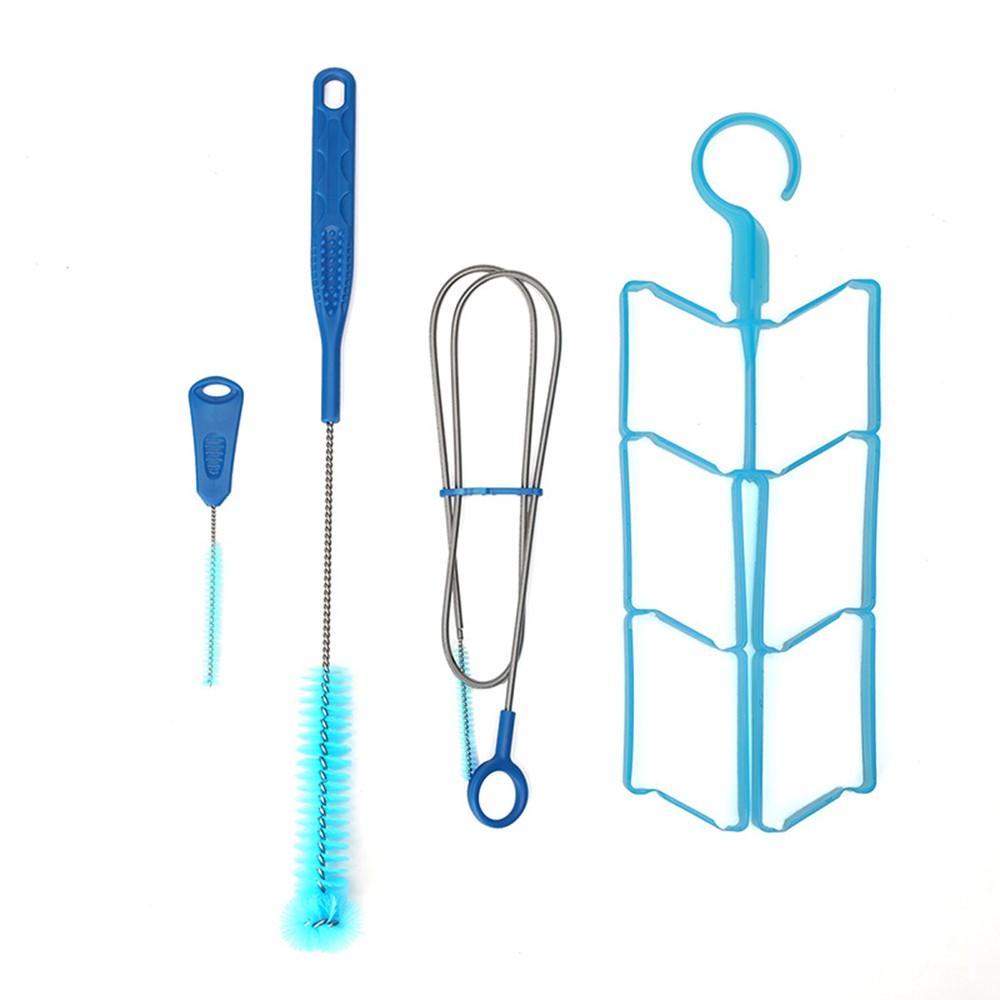 Outdoor Tools |  4 in 1 Water Bag Cleaner Set Universal Water Reservoir Clean Set Flexible Long Brush for Hose Small Brush for Bite Valve Big Brush for Bladder Hanger for Drying Camping & Hiking Blue