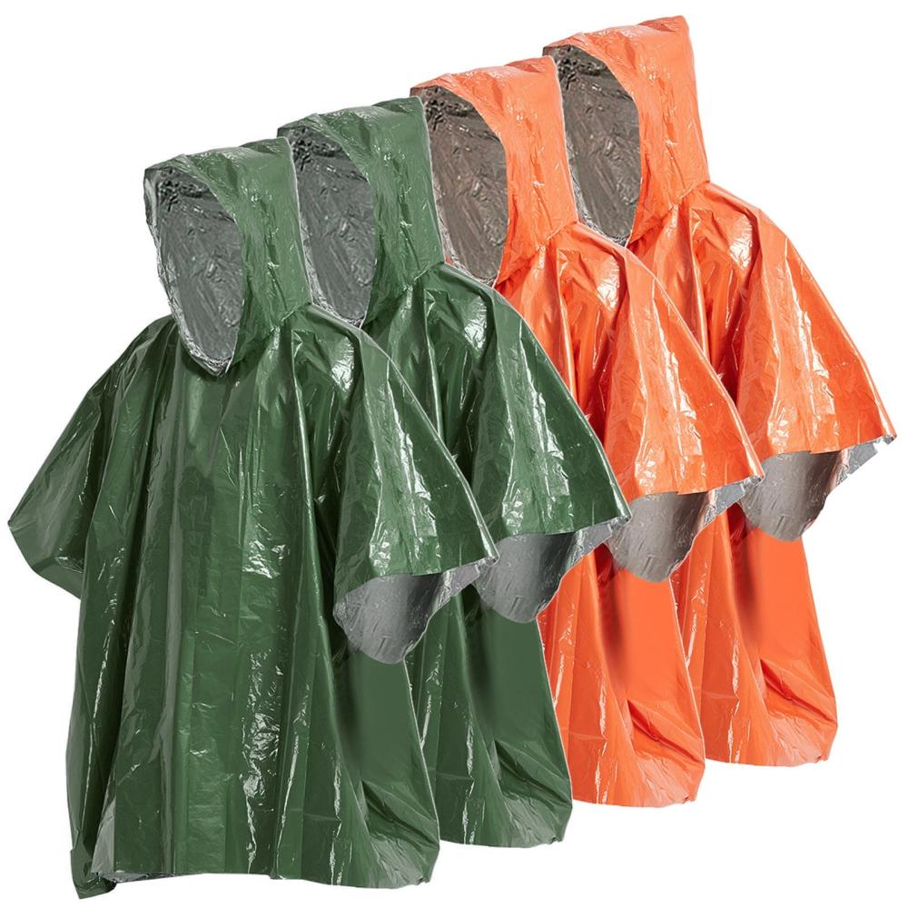 Outdoor Tools |  4 Pack Emergency Rain Poncho Thermal Poncho Weather Proof Outdoor Survival Camping Gear Camping & Hiking 4Pcs Army Green / 4Pcs Orange / 2Pcs Army Green & 2Pcs Orange