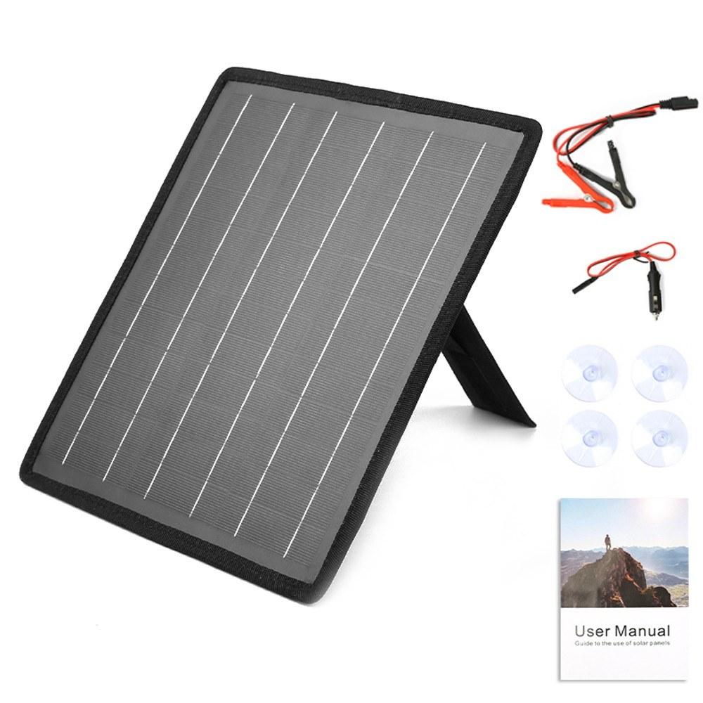 Outdoor Tools |  Solar Panel 10W 18V Car Yacht Solar Power Charger Solar Photovoltaic Panels Outdoor Recharging Tool Removable Solar Panels with Bracket Camping & Hiking Black