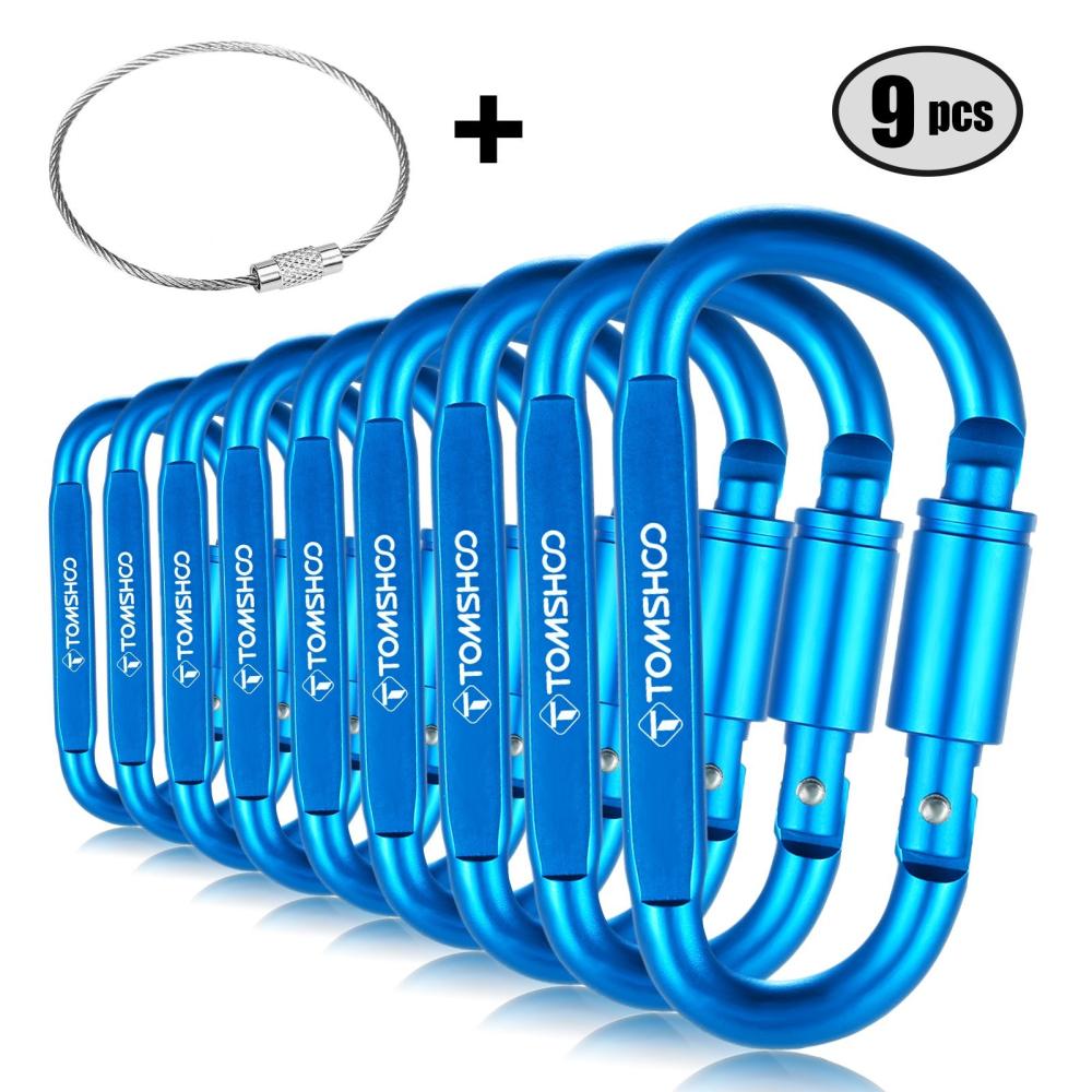 Outdoor Tools |  TOMSHOO 9 Pack Aluminum Alloy D-ring Carabiner Hanging Hook Buckle Camping & Hiking Outdoor Tools