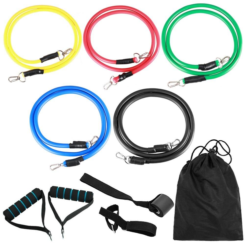 Physical Fitness |  11pcs Fitness Resistance Bands Set Workout Exercise Tube Bands with Door Anchor Ankle Straps Cushioned Handles Carry Bags for Home Gym Travel Physical Fitness Physical Fitness