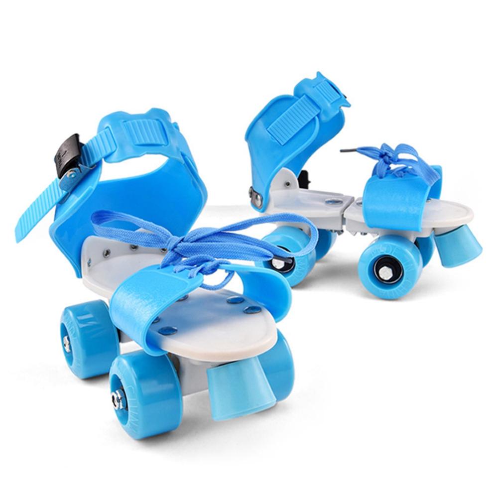 Physical Fitness |  Adjustable Size Children Roller Skates Skating Shoes Double Wheels Skates Physical Fitness Blue