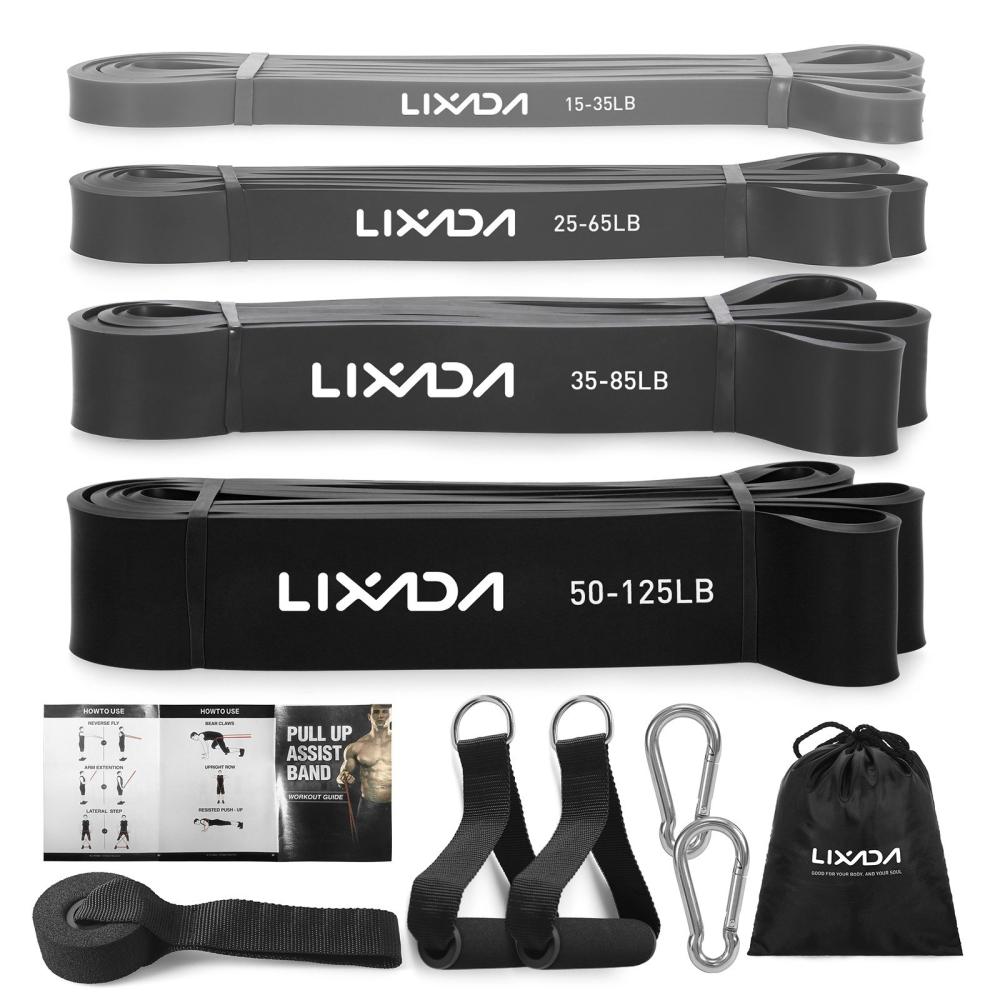 Physical Fitness |  Lixada 4 Packs Pull Up Assist Bands Set Resistance Loop Bands Powerlifting Workout Exercise Stretch Bands with Door Anchor Foam Handles Hooks and Carry Bag Physical Fitness Physical Fitness