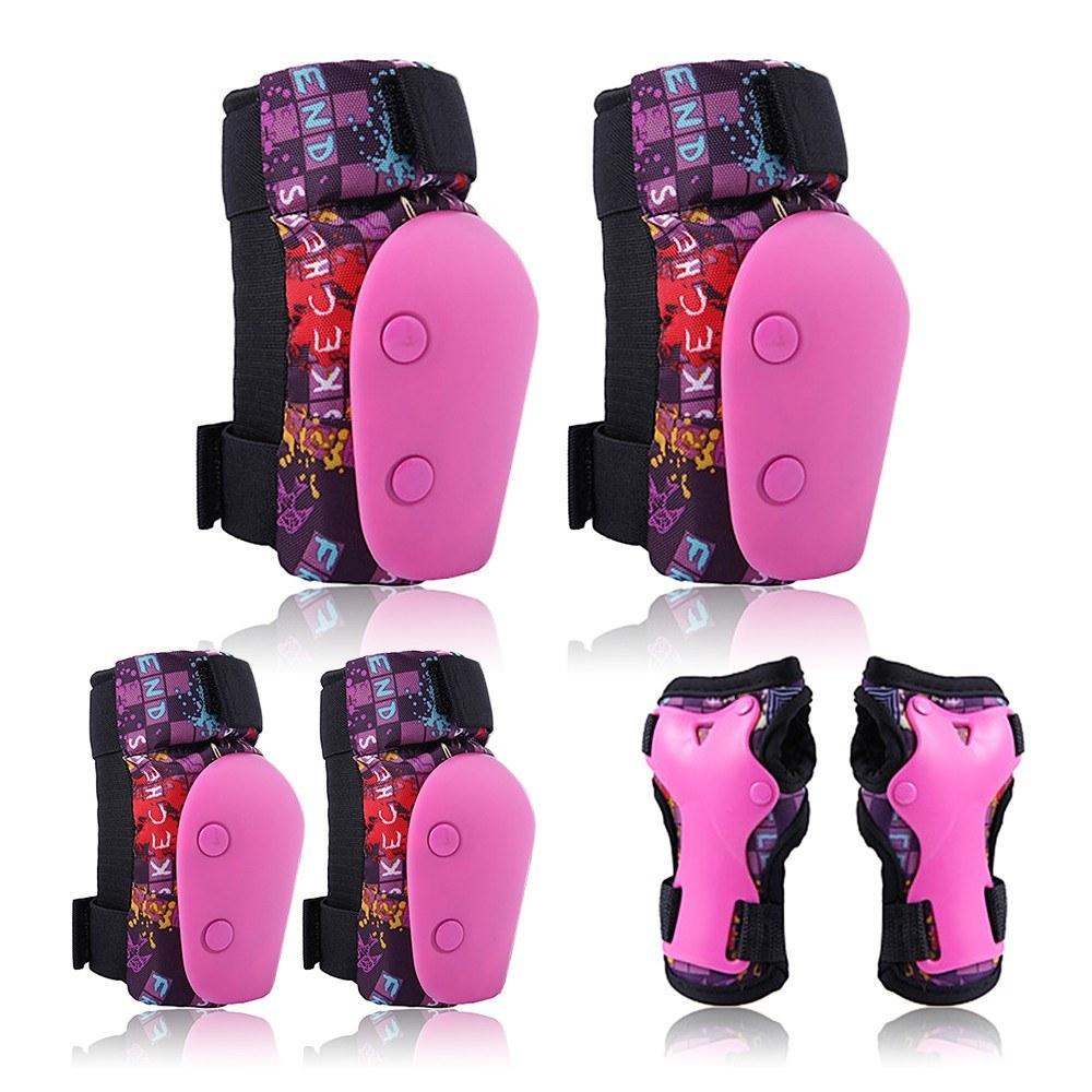 Sports Protective Gear |  6 in 1 Kids Bike Pads Set Knee Pads Elbow Pads Wrist Guards Sport Protective Gear Set for Cycling Skateboard Roller Skating Sports & Body Building Blue/Pink