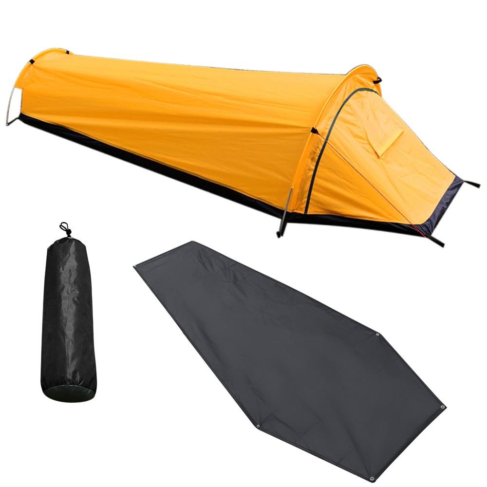 Tents |  Single Person Backpacking Tent Hiking Bivy Tent Lightweight Sleeping Bag Tent with Ground Cloth Camping & Hiking Army Green/Yellow