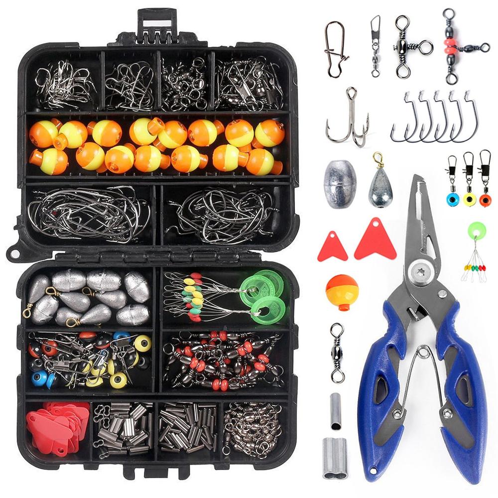 Tools & Equipment |  263pcs Fishing Accessories Set with Tackle Box Including Plier Jig Hooks Sinker Weight Swivels Snaps Sinker Slides Fishing Red & White / Orange