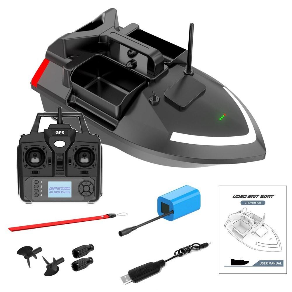 Tools & Equipment |  GPS Fishing Bait Boat 5200mAh Large Capacity Battery 500m Remote Control 4.4lbs Loading Bait Boat Fish Finder 7-8 Level Wind Resistance Fishing Black