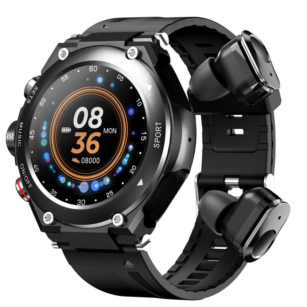 Wearable Sports Electronics |  T92 2 in 1 Multi-function Smart Sport Watch with Wireless BT Earbuds Sports & Body Building Black/ Silver/ Tarnish