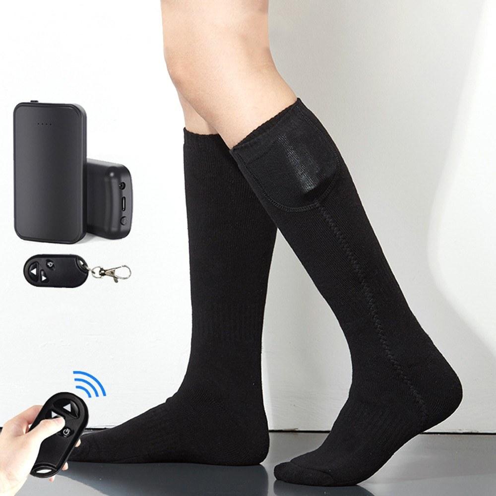 Winter Clothing |  1 Pair Remote Control Heated Socks Electric Socks Rechargeable Warm Heating Socks with 4000mAh Power Bank Winter Clothing Black/ Black And Dark Grey/ Black And Light Grey