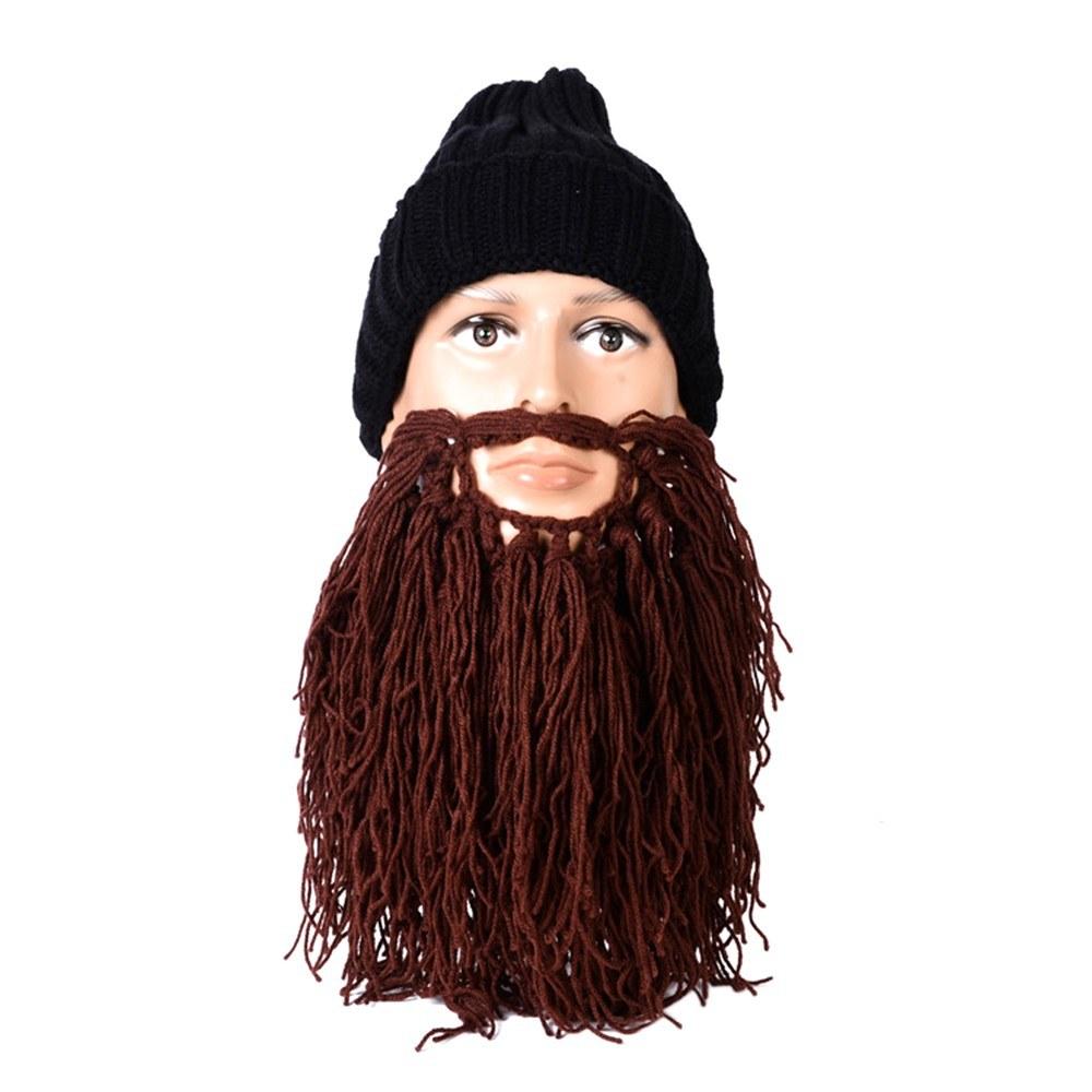 Winter Clothing |  Funny Winter Viking Long Beard Wool Cap Winter Clothing Black Hat + Coffee Beard